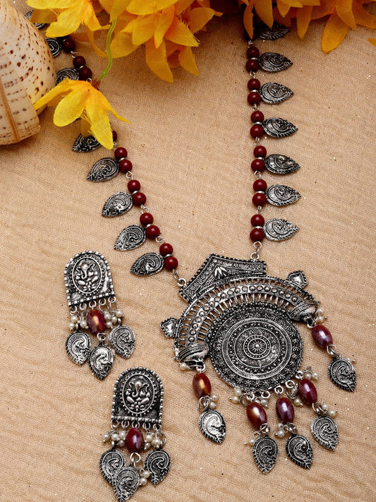 Silver-Plated Oxidised Beaded Jewellery Set