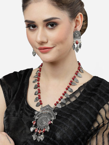 Silver-Plated Oxidised Beaded Jewellery Set