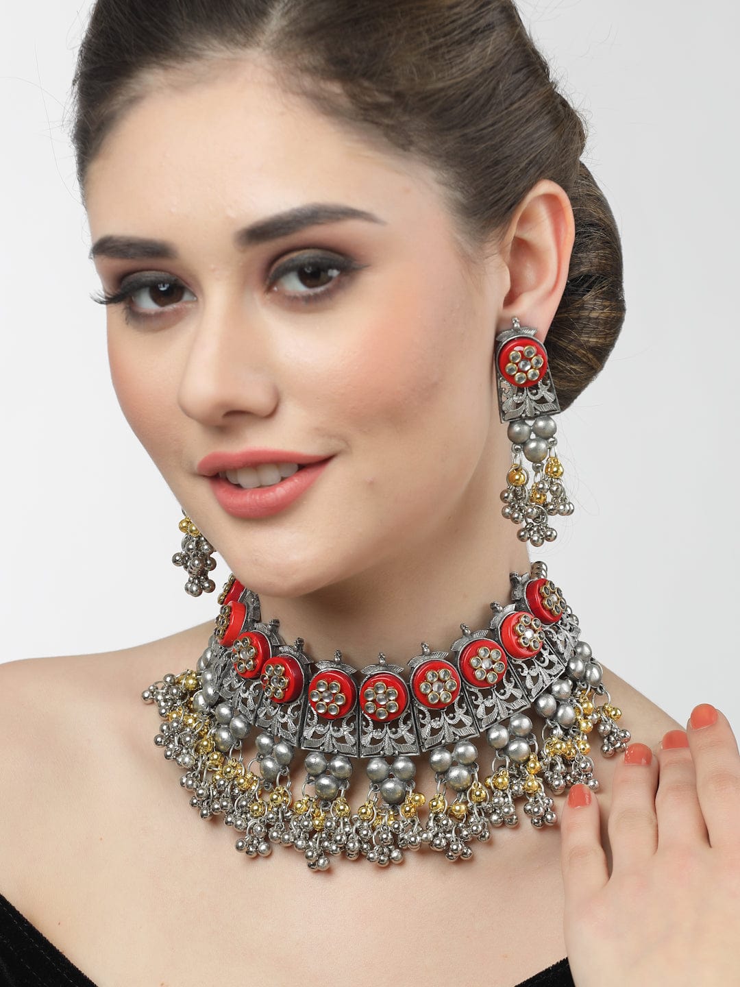 Silver-Plated Crystal-Studded Jewellery Set