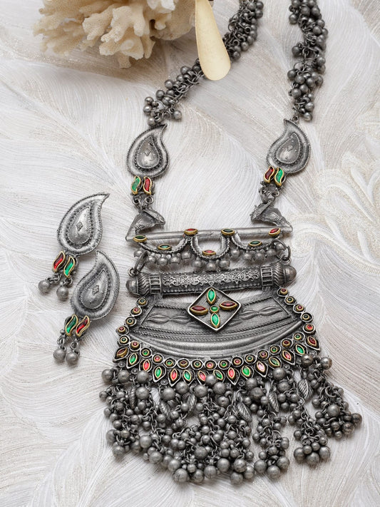 Silver-Plated Crystal-Studded & Ghungroo Jewellery Set