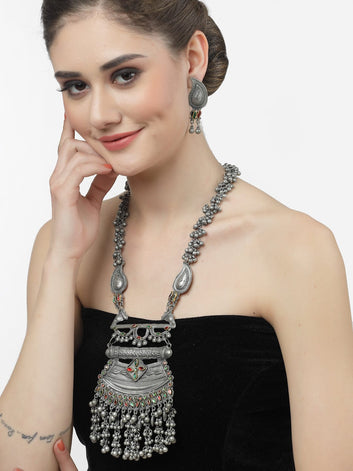Silver-Plated Crystal-Studded & Ghungroo Jewellery Set
