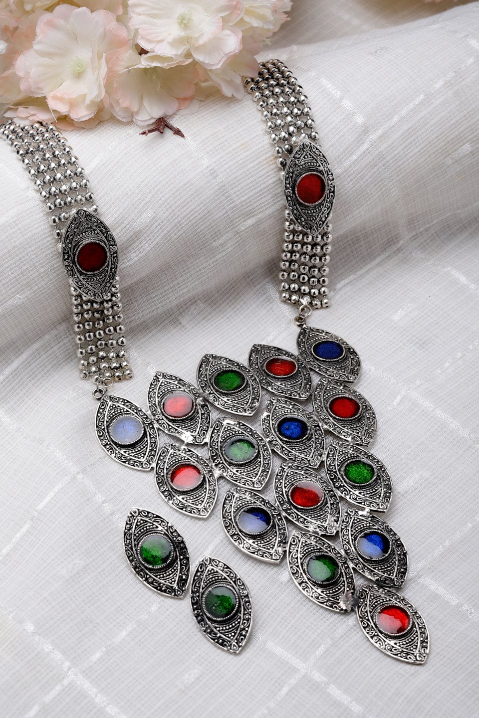 Silver-Plated Meenakari Work Oxidised Jewellery Set