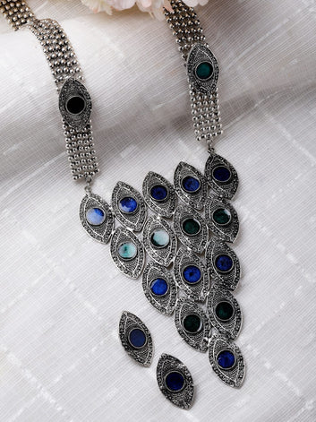 Silver-Plated Meenakari Work Jewellery Set