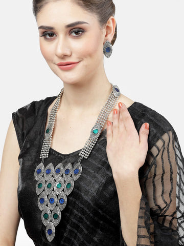 Silver-Plated Meenakari Work Jewellery Set