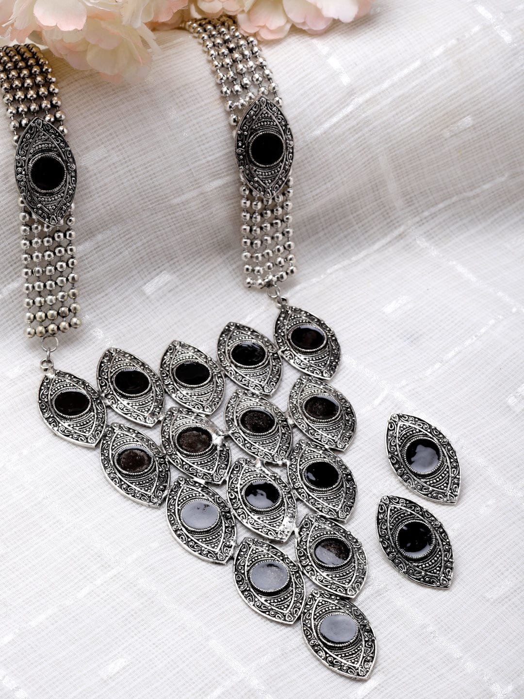 Silver-Plated Layered Meenakari Jewellery Set