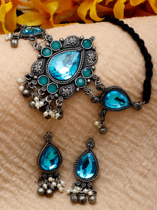 Silver-Plated Crystal-Studded & Pearl Beaded Jewellery Set