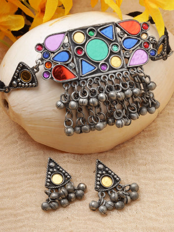 Silver-Plated Antique Oxidised Jewellery Set