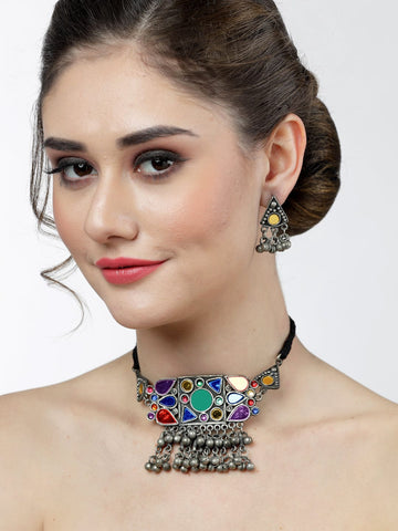 Silver-Plated Antique Oxidised Jewellery Set