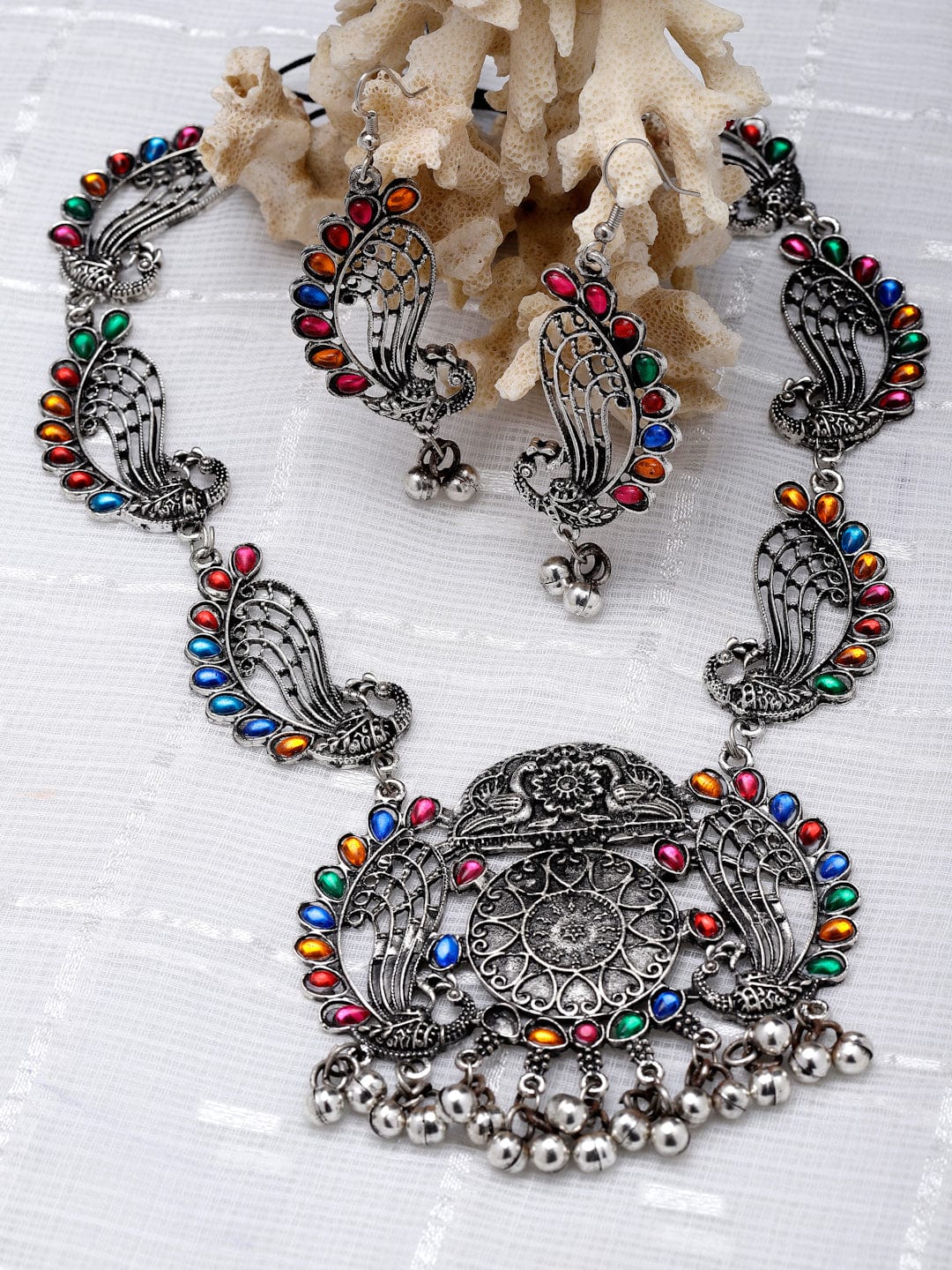 Silver-Plated Crystal-Studded Jewellery Set