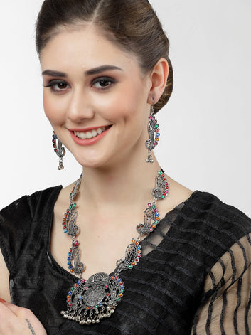 Silver-Plated Crystal-Studded Jewellery Set