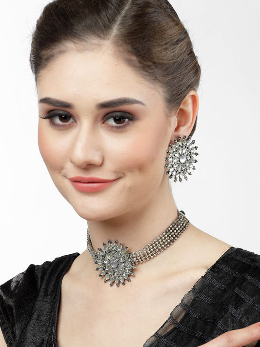 Silver-Plated Kundan-Studded Jewellery Set