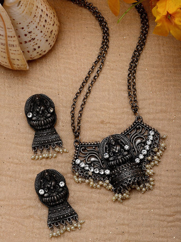 Silver-Plated Stone-Studded Jewellery Set