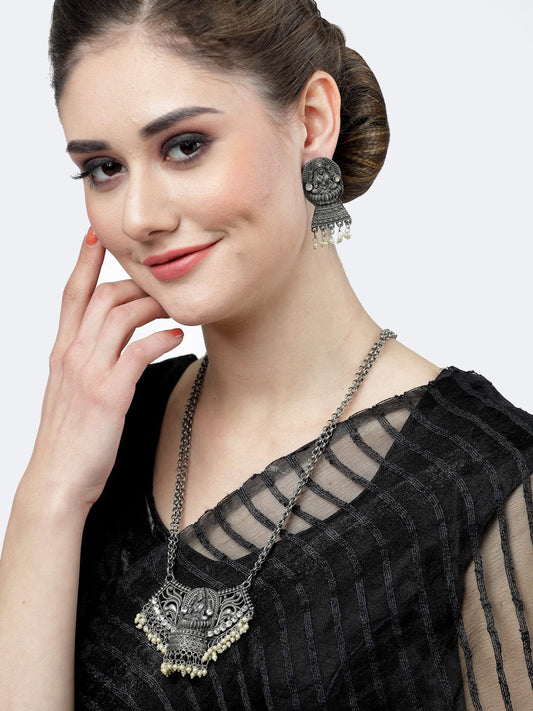 Silver-Plated Stone-Studded Jewellery Set