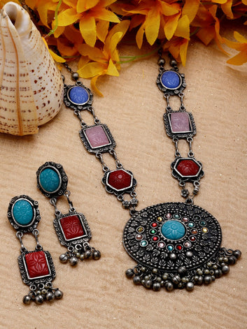 Silver-Plated Stone-Studded Jewellery Set