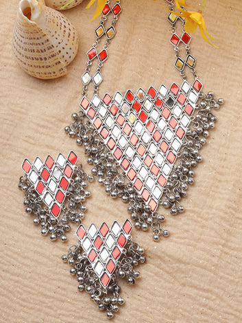 Silver-Plated Mirror-Studded Jewellery Set