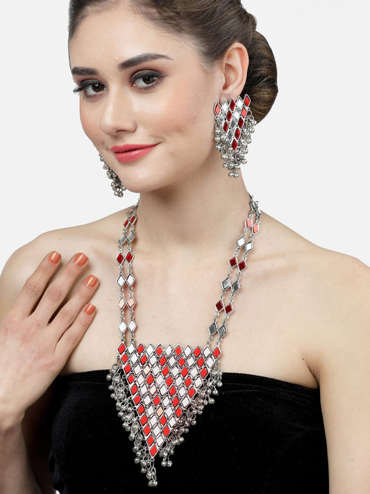Silver-Plated Mirror-Studded Jewellery Set