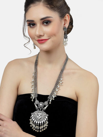 Silver-Plated Mirror & Pearls Beaded Afghan Jewellery Set