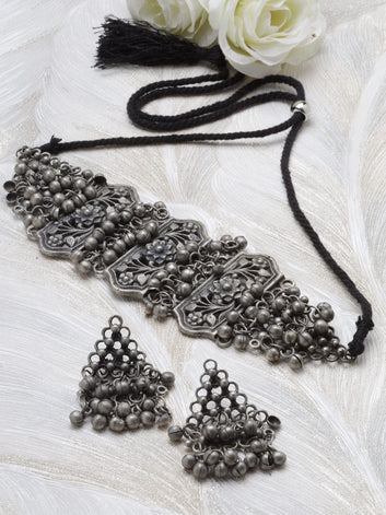 Oxidised Silver-Plated Tribal Jewellery Set