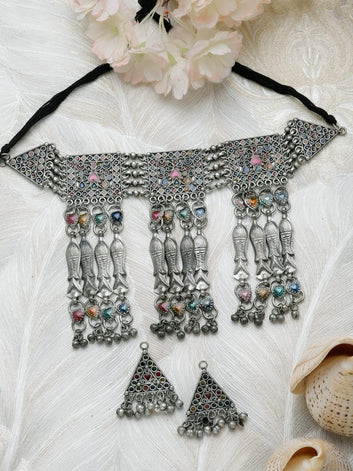 Silver-Plated Oxidised Jewellery Set