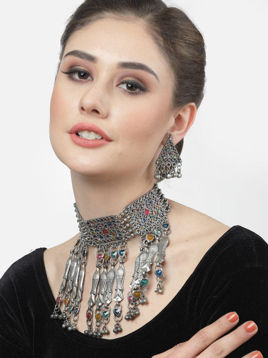 Silver-Plated Oxidised Jewellery Set