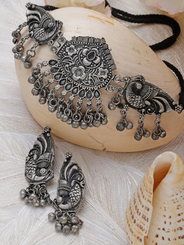 Silver-Plated Ghungroo-Studded Jewellery Set