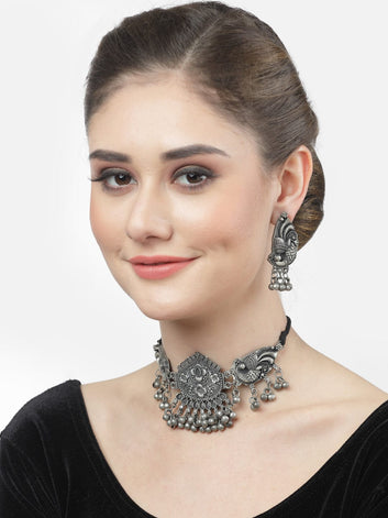 Silver-Plated Ghungroo-Studded Jewellery Set