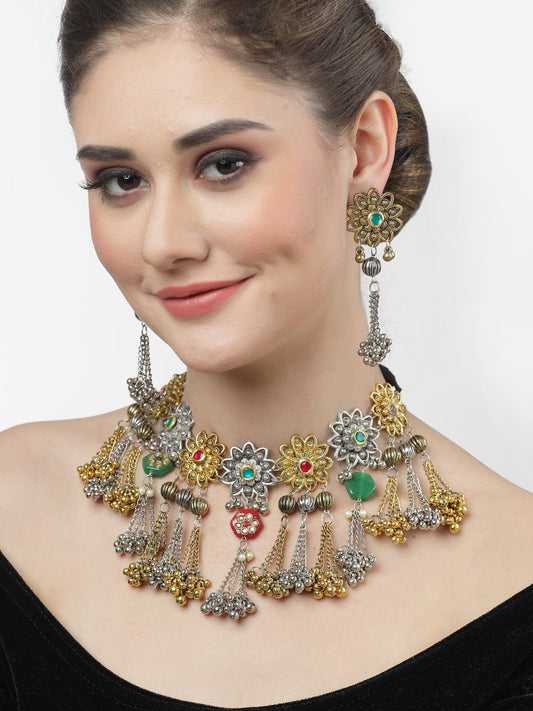 Gold-Plated Crystal-Studded Jewellery Set