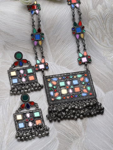 Mirror Studded Tribal Oxidised Jewellery Set