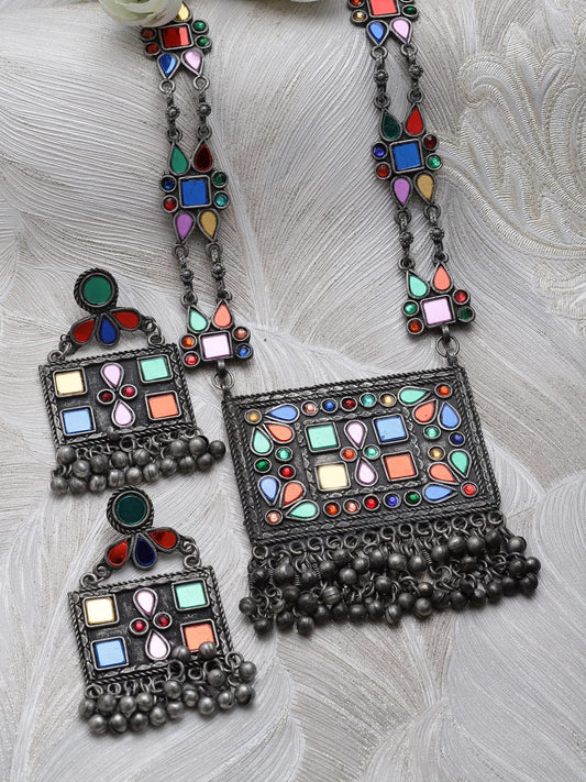 Mirror Studded Tribal Oxidised Jewellery Set