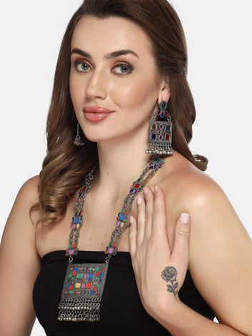 Mirror Studded Tribal Oxidised Jewellery Set