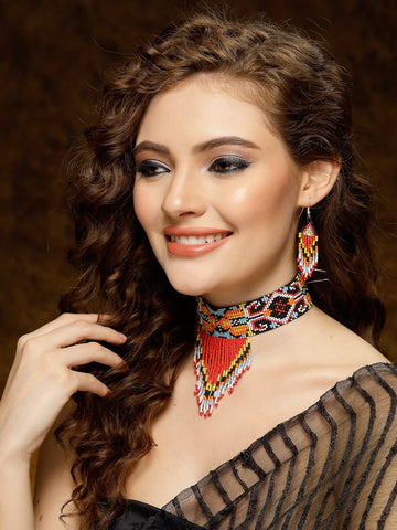 Multi Color Handcrafted Beaded Tesseled Chokar Jewellery Set