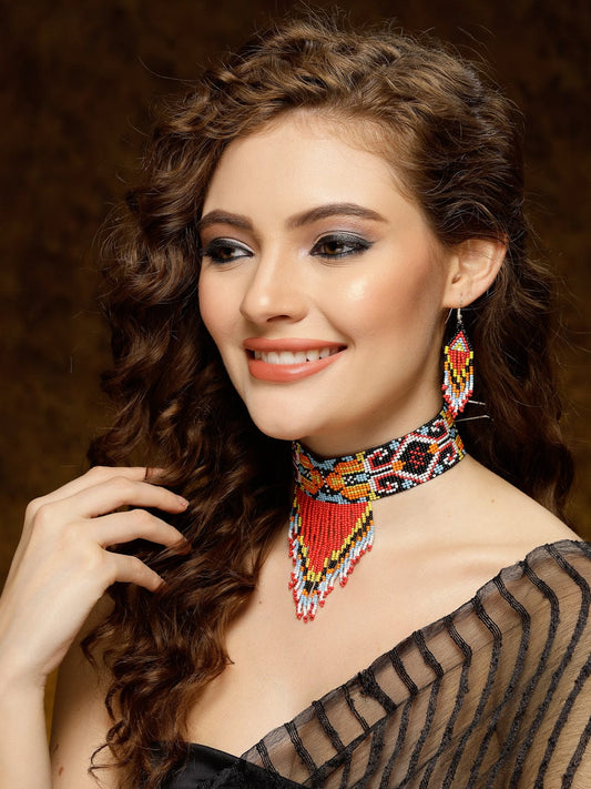 Multi Color Handcrafted Beaded Tesseled Chokar Jewellery Set