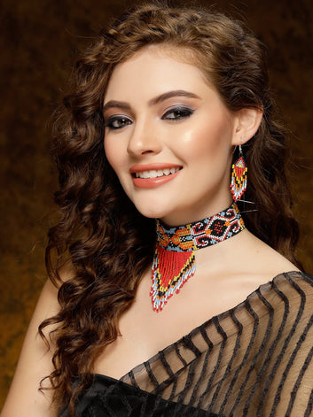 Multi Color Handcrafted Beaded Tesseled Chokar Jewellery Set