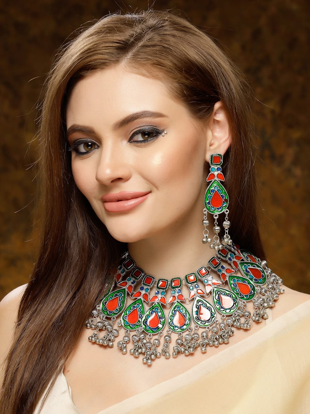 Multi Color Meenakari Premium Chokar Necklace Set