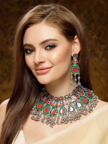 Multi Color Meenakari Premium Chokar Necklace Set
