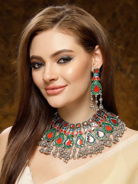 Multi Color Meenakari Premium Chokar Necklace Set