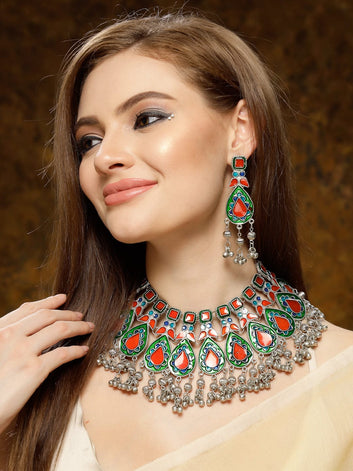 Multi Color Meenakari Premium Chokar Necklace Set