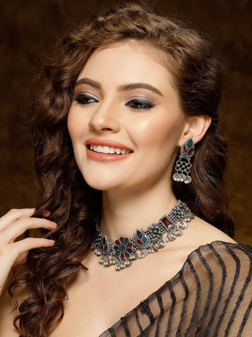 Multi Color Meenakari Chokar Necklace Set