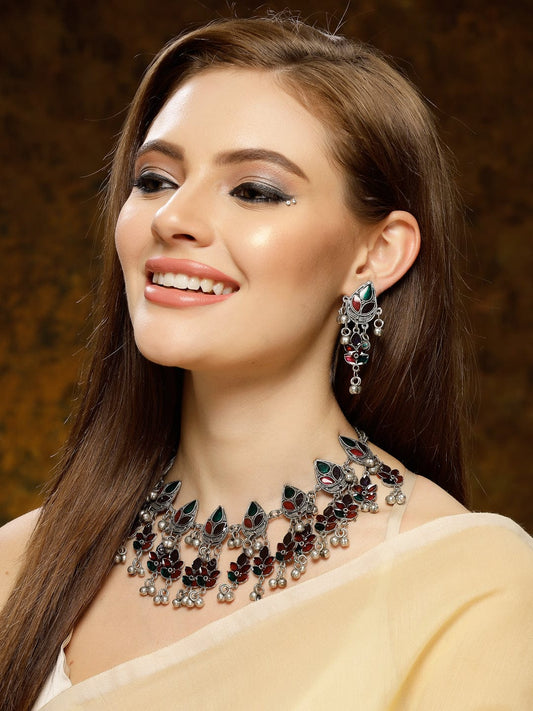 Multi Color Meenakari Chokar Necklace Set