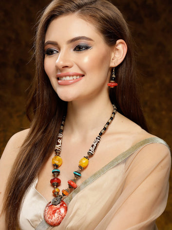 Enamel Work Bohemian Contemporary Design Oxidised Gold Plated Handcrafted Jewellery Set