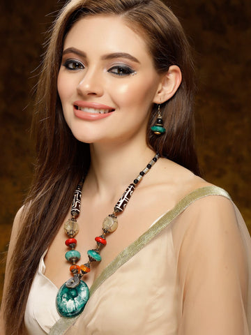 Enamel Work Bohemian Contemporary Design Oxidised Gold Plated Handcrafted Jewellery Set