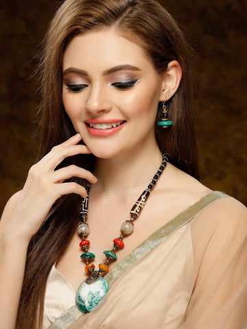 Enamel Work Bohemian Contemporary Design Oxidised Gold Plated Handcrafted Jewellery Set