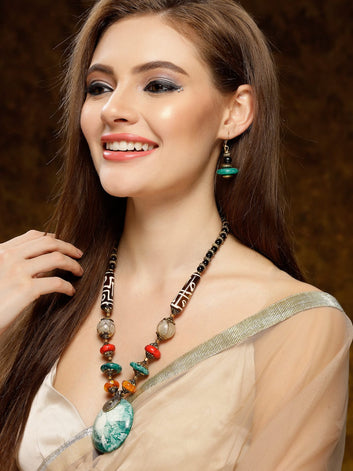 Enamel Work Bohemian Contemporary Design Oxidised Gold Plated Handcrafted Jewellery Set