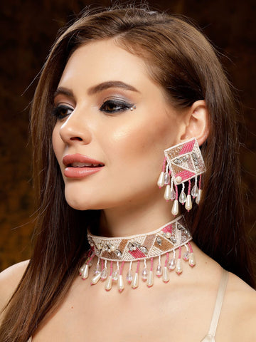 Pearls Beads & Crystals Studded Handcrafted Contemporary Design Tasselled Jewellery Set