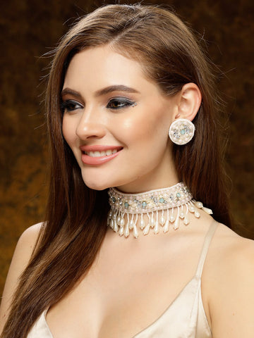 Pearls Beads & Crystals Studded Handcrafted Contemporary Design Tasselled Jewellery Set