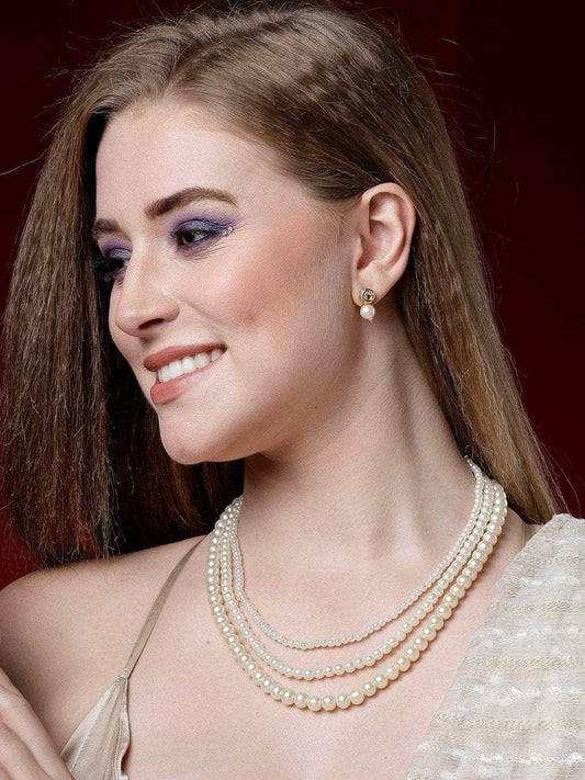 Pearls Studded Layered Design Gold Plated Jewellery Set