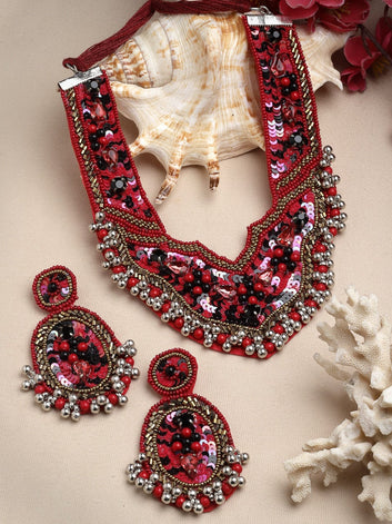 Beads Crystals & Sequins Studded Handcrafted Contemporary Design Jewellery Set