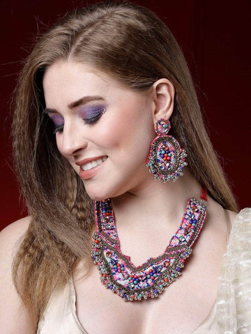 Beads Crystals & Sequins Studded Handcrafted Contemporary Design Jewellery Set