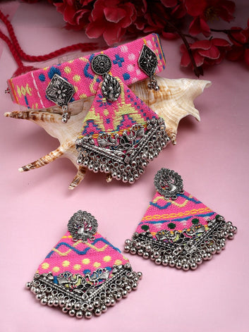 Handwoven Design Tribal Filigree Design Oxidised Silver Plated Afghan Jewellery Set