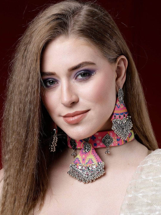 Handwoven Design Tribal Filigree Design Oxidised Silver Plated Afghan Jewellery Set